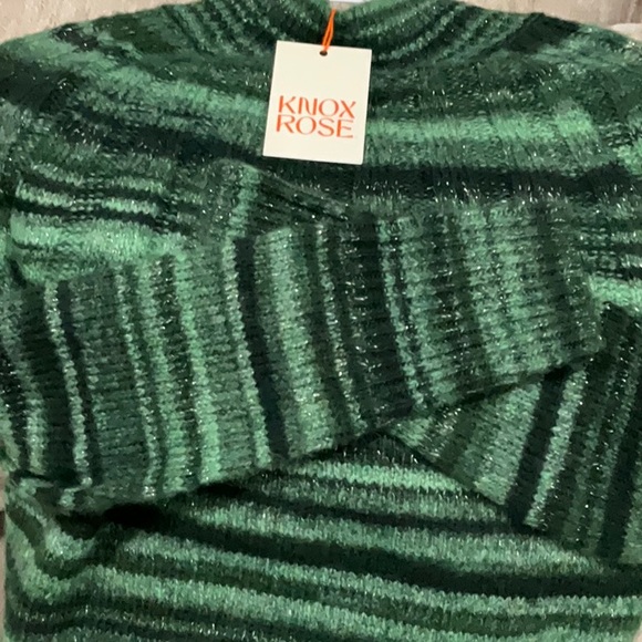NWT Green & Black Striped w/ Metallic Silver Pullover Sweater - Picture 7 of 7